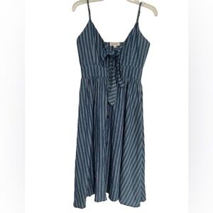 Vintage Cali Blue Denim Railroad Pinstripe Summer Dress. Size S